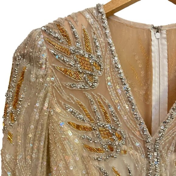 Bob Mackie & Lillie Rubin Vintage Heavily Beaded Sequin Glamorous Silk Gown 10 - Picture 4 of 15
